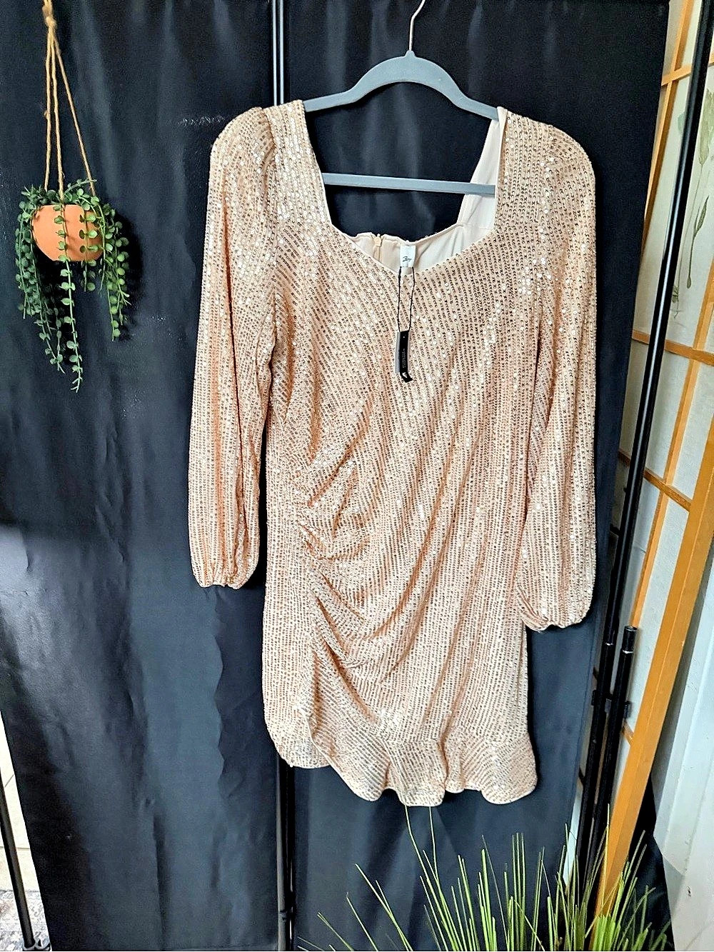 Zetty Sequin Long Sleeve Dress in Pink NWT